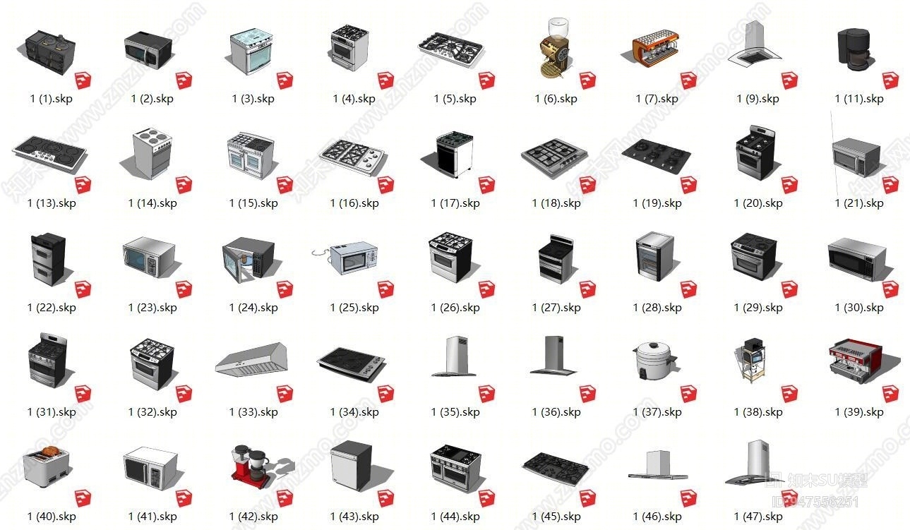 现代风格厨房电器组合SU模型下载【ID:947556251】