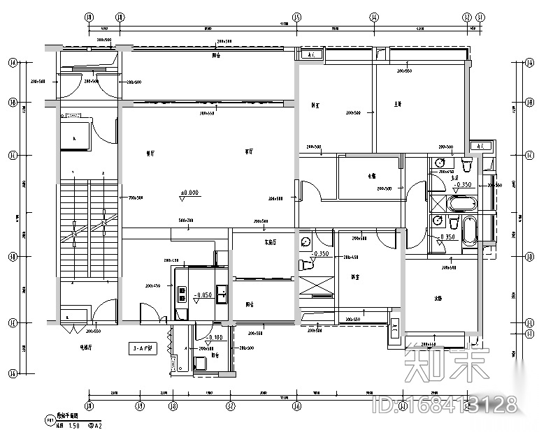 鼎峰源著三期3-A样板房设计施工图（附效果图）cad施工图下载【ID:168413128】