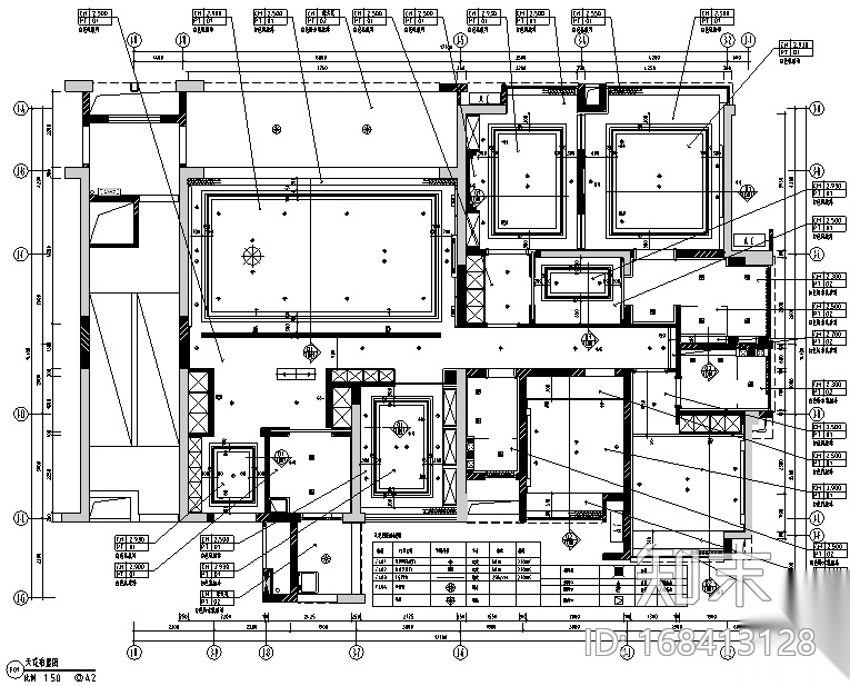 鼎峰源著三期3-A样板房设计施工图（附效果图）cad施工图下载【ID:168413128】