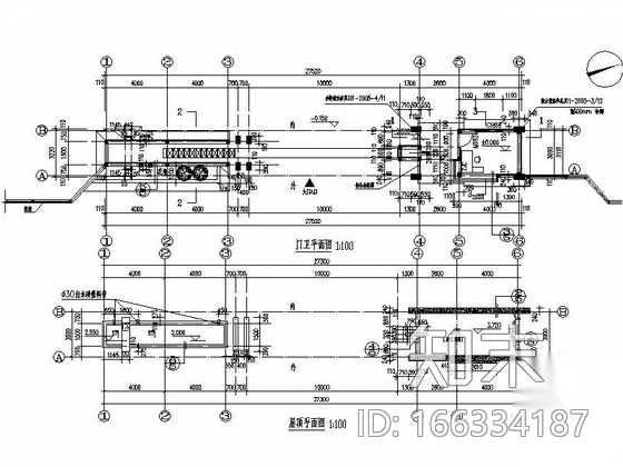 [江苏]某市消防大队门卫及训练用水池建筑施工图cad施工图下载【ID:166334187】