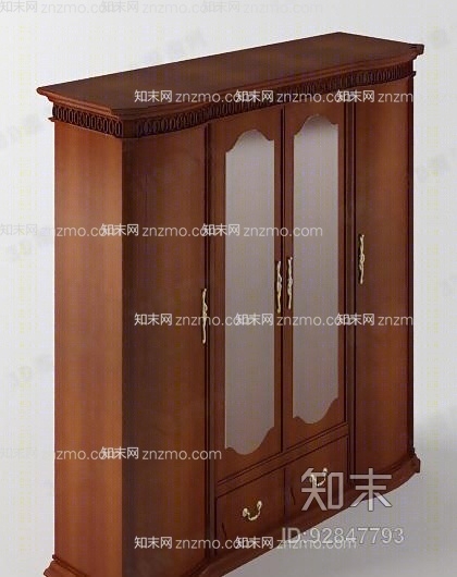 现代棕色木艺衣柜3D模型下载【ID:92847793】