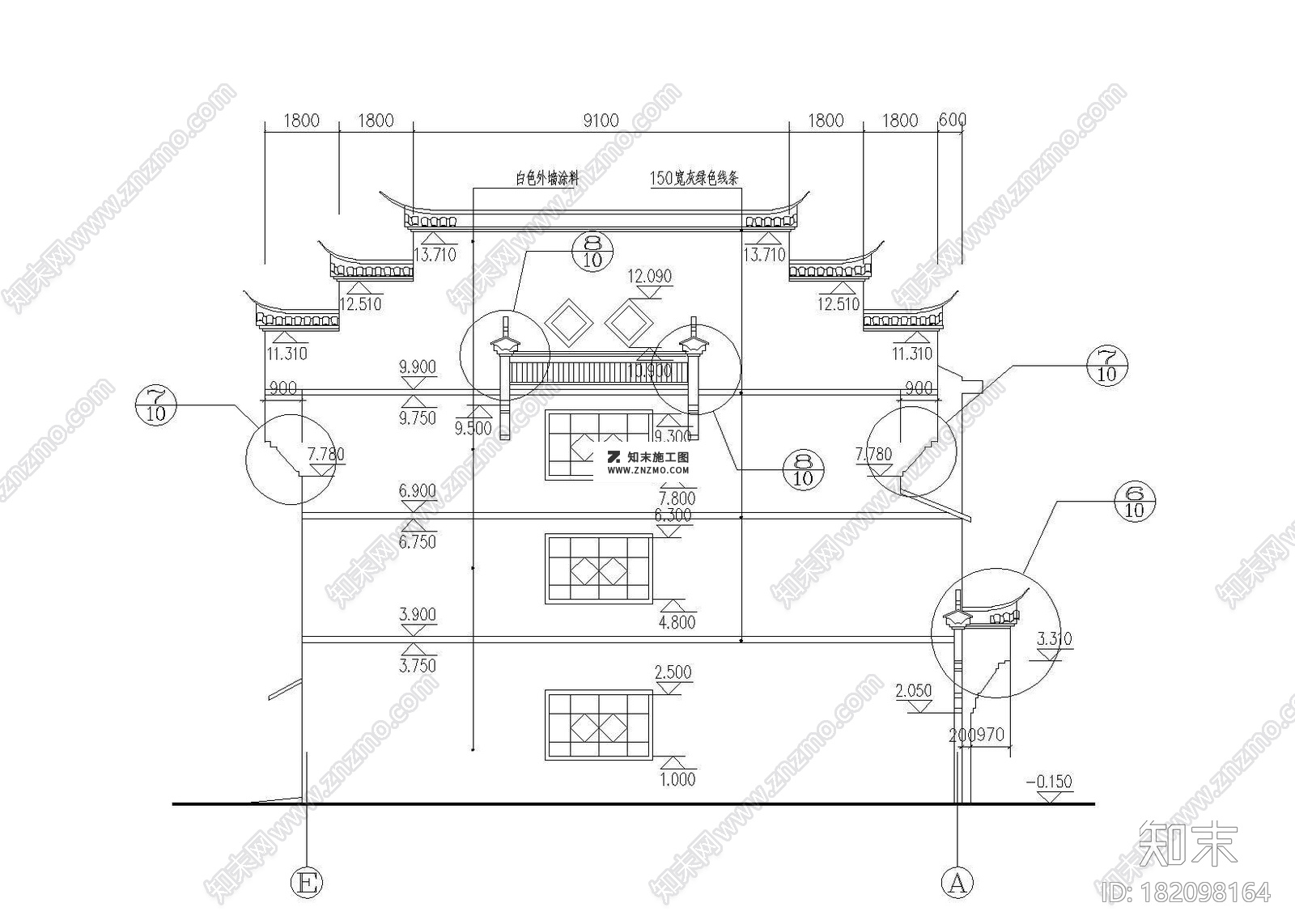 农村徽派马头墙住宅楼CAD施工图cad施工图下载【ID:182098164】