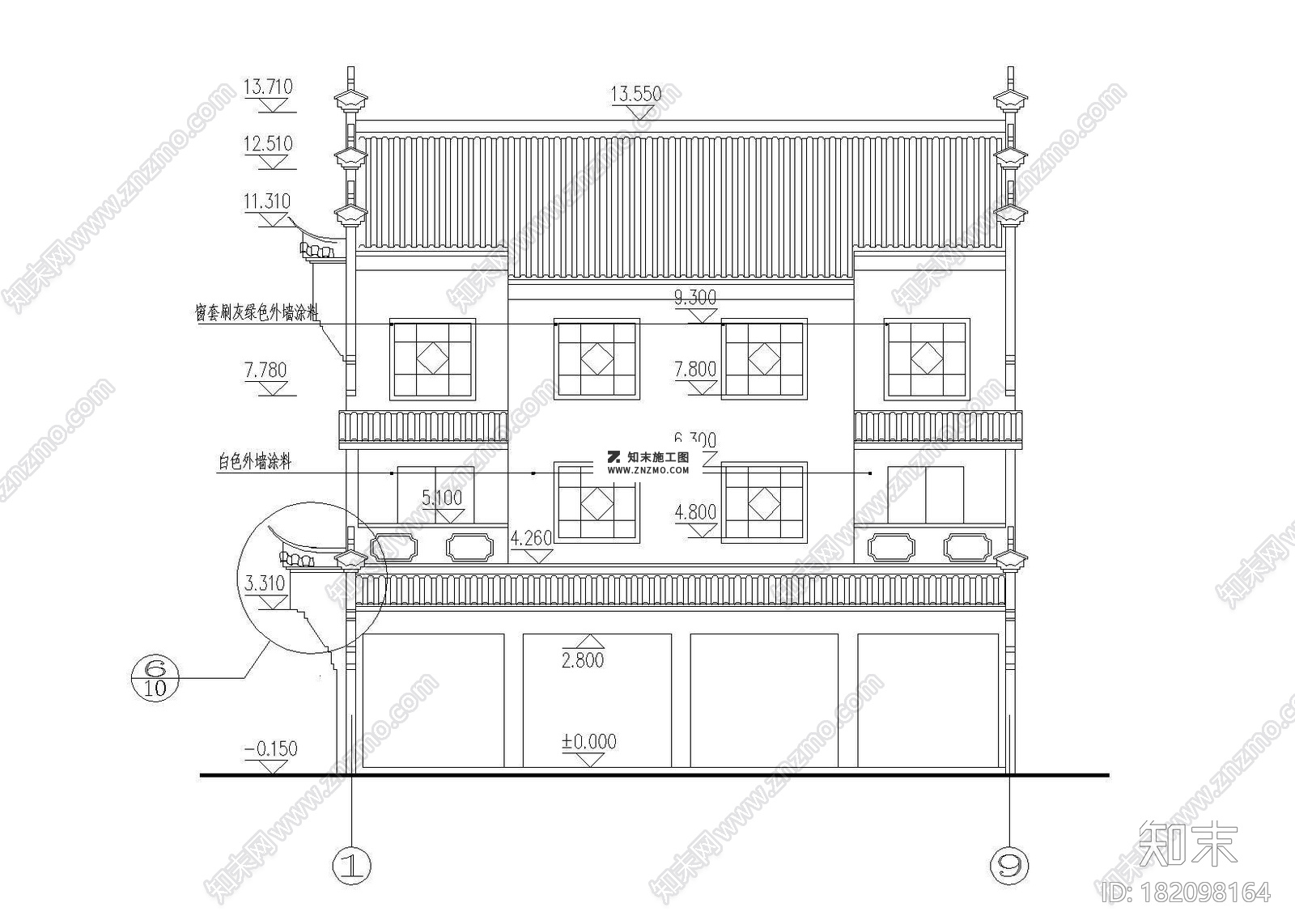 农村徽派马头墙住宅楼CAD施工图cad施工图下载【ID:182098164】