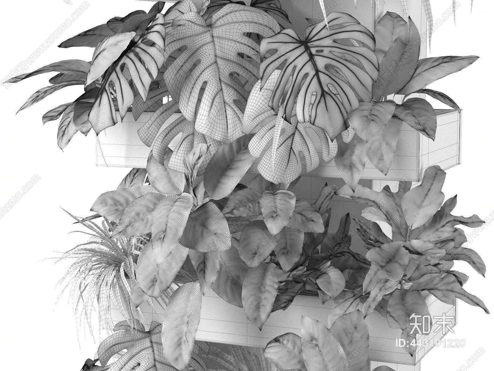 现代绿植墙3D模型下载【ID:443101220】