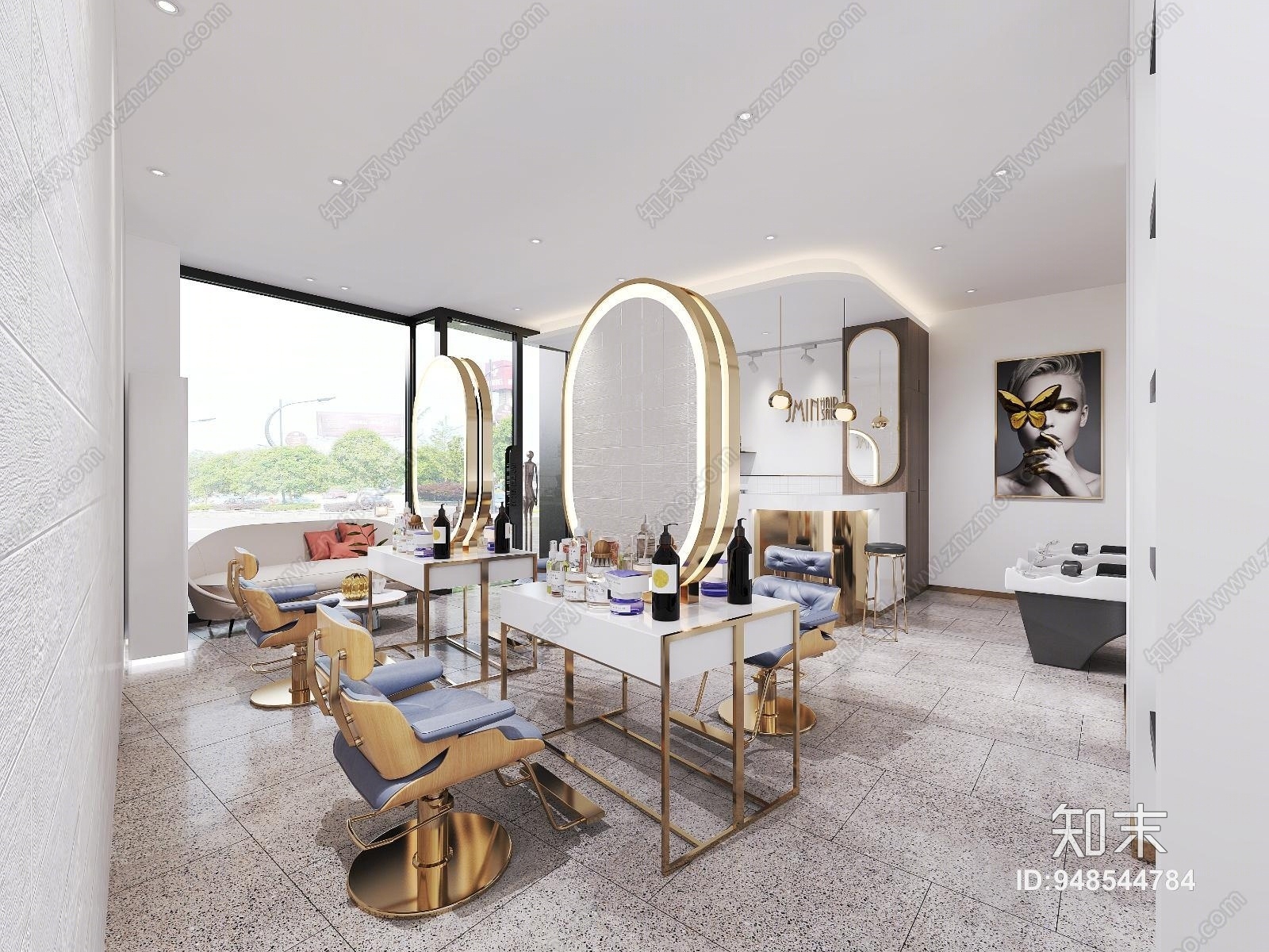 现代轻奢理发店3D模型下载【ID:948544784】