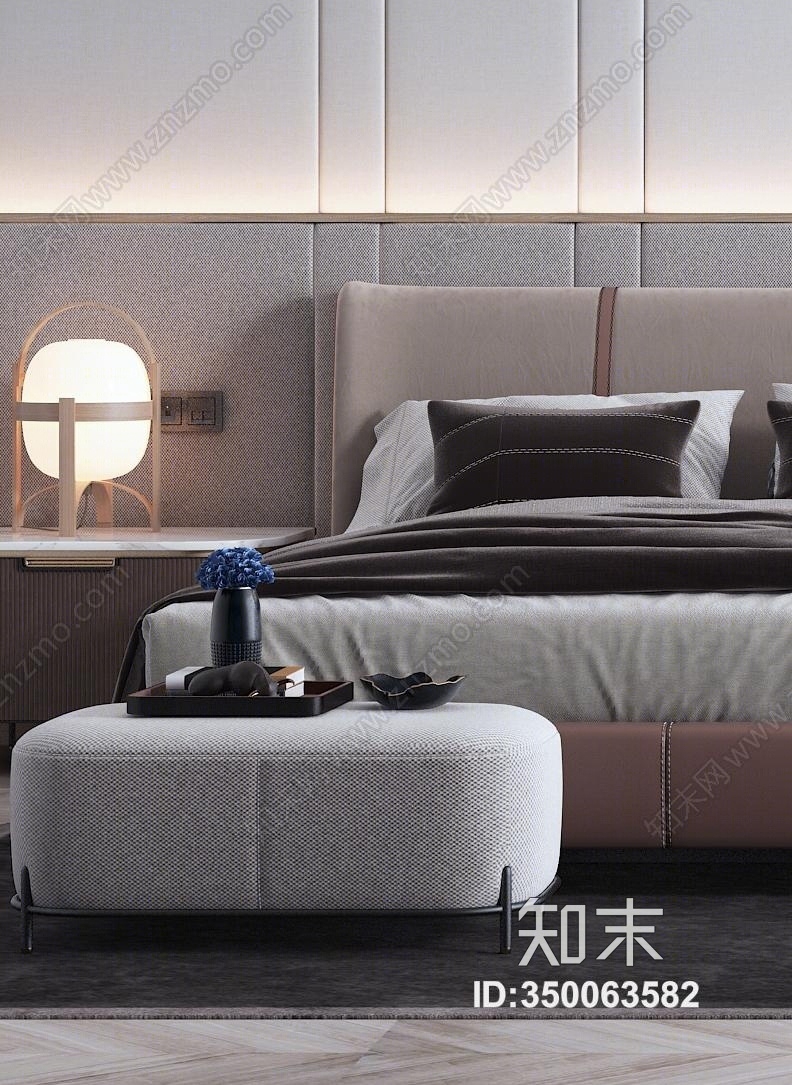 现代轻床具组合3D模型下载【ID:350063582】