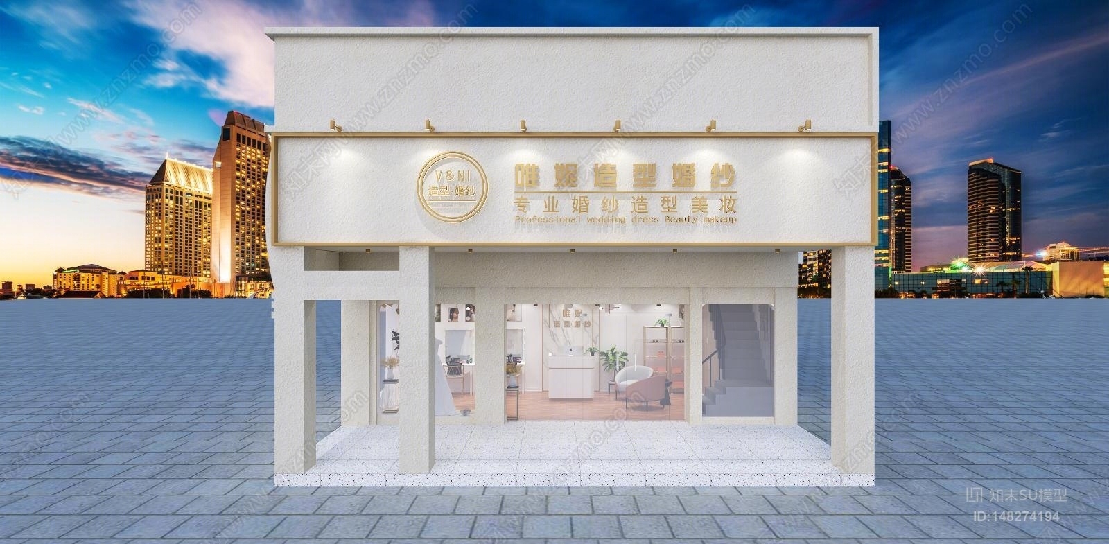 现代风格婚纱美妆店SU模型下载【ID:148274194】