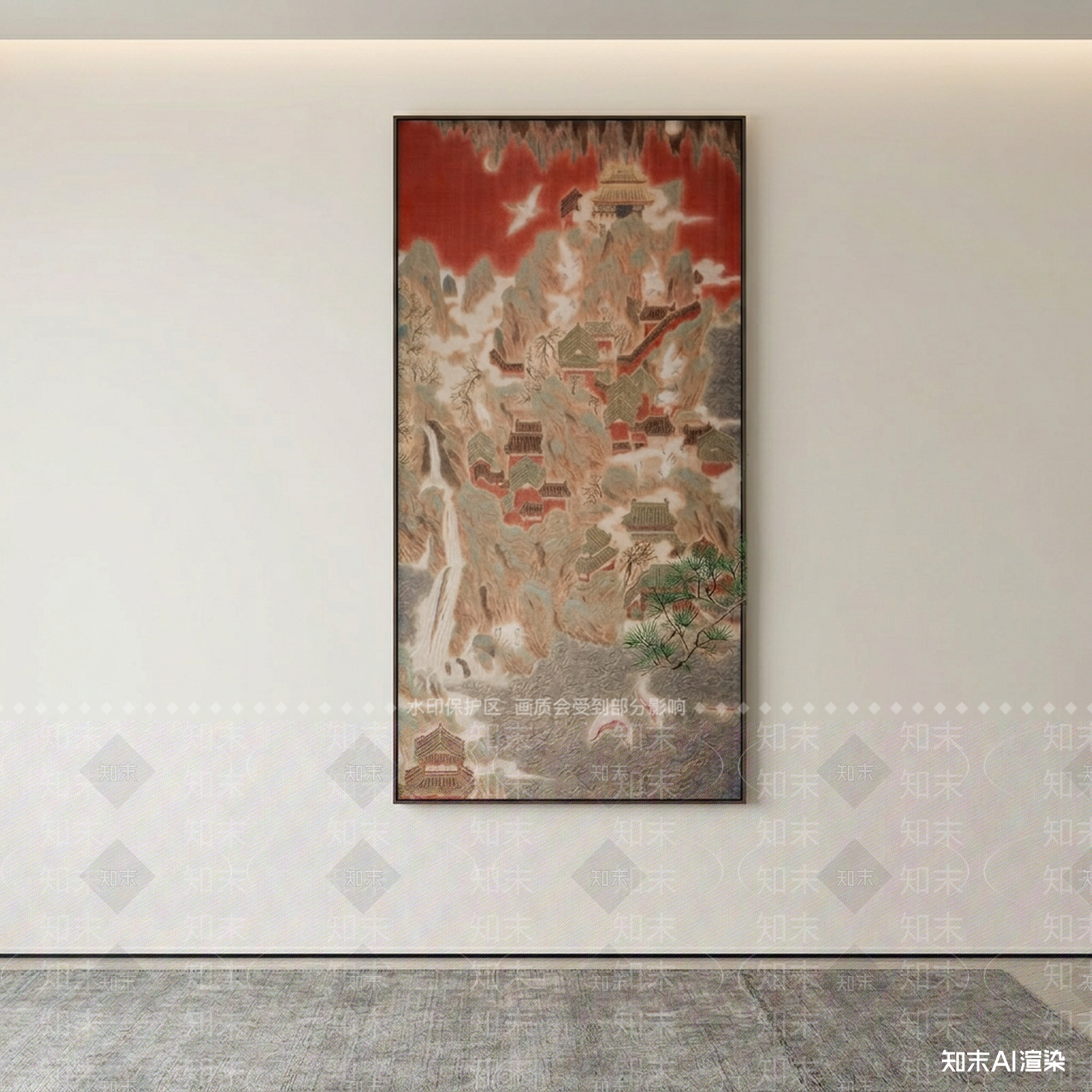 大幅中式挂画山水画3D模型下载【ID:1227375614】