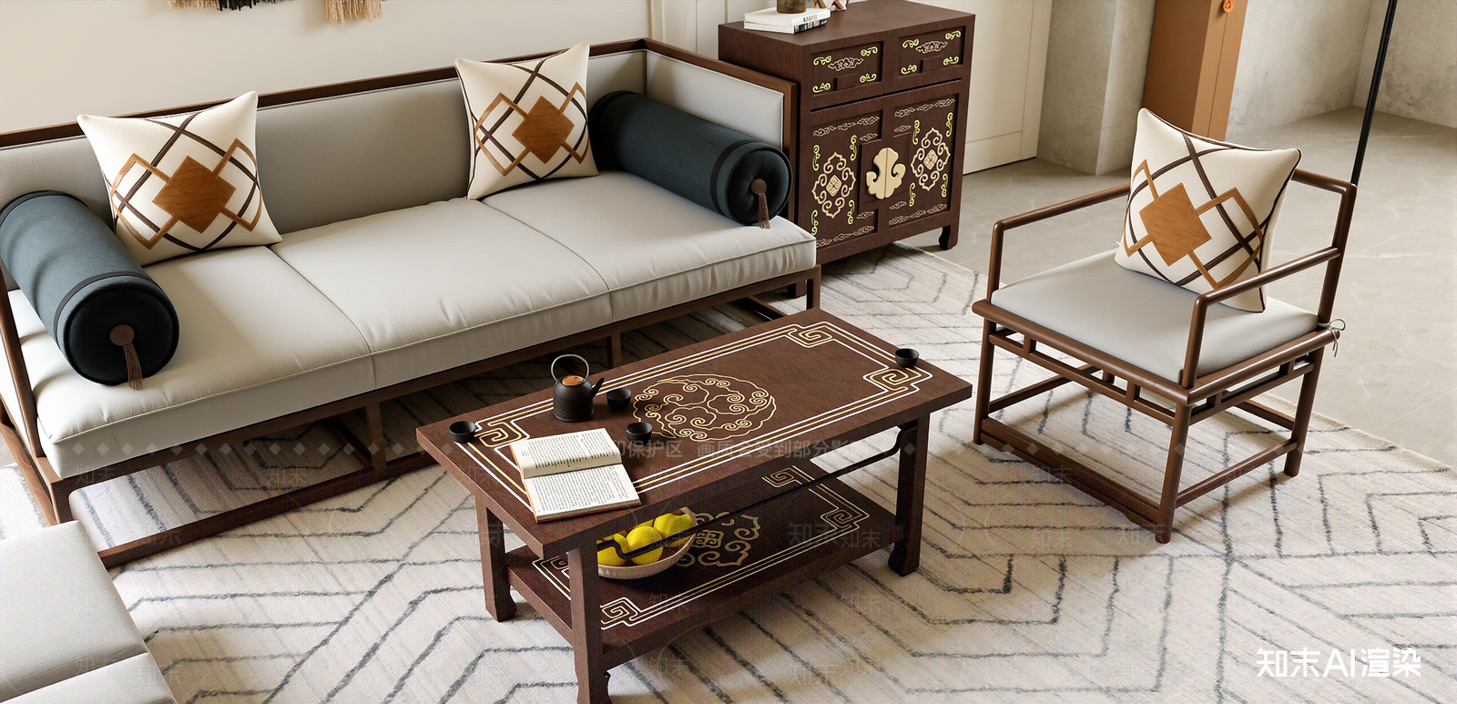 新中式家居客厅SU模型下载【ID:1215934305】