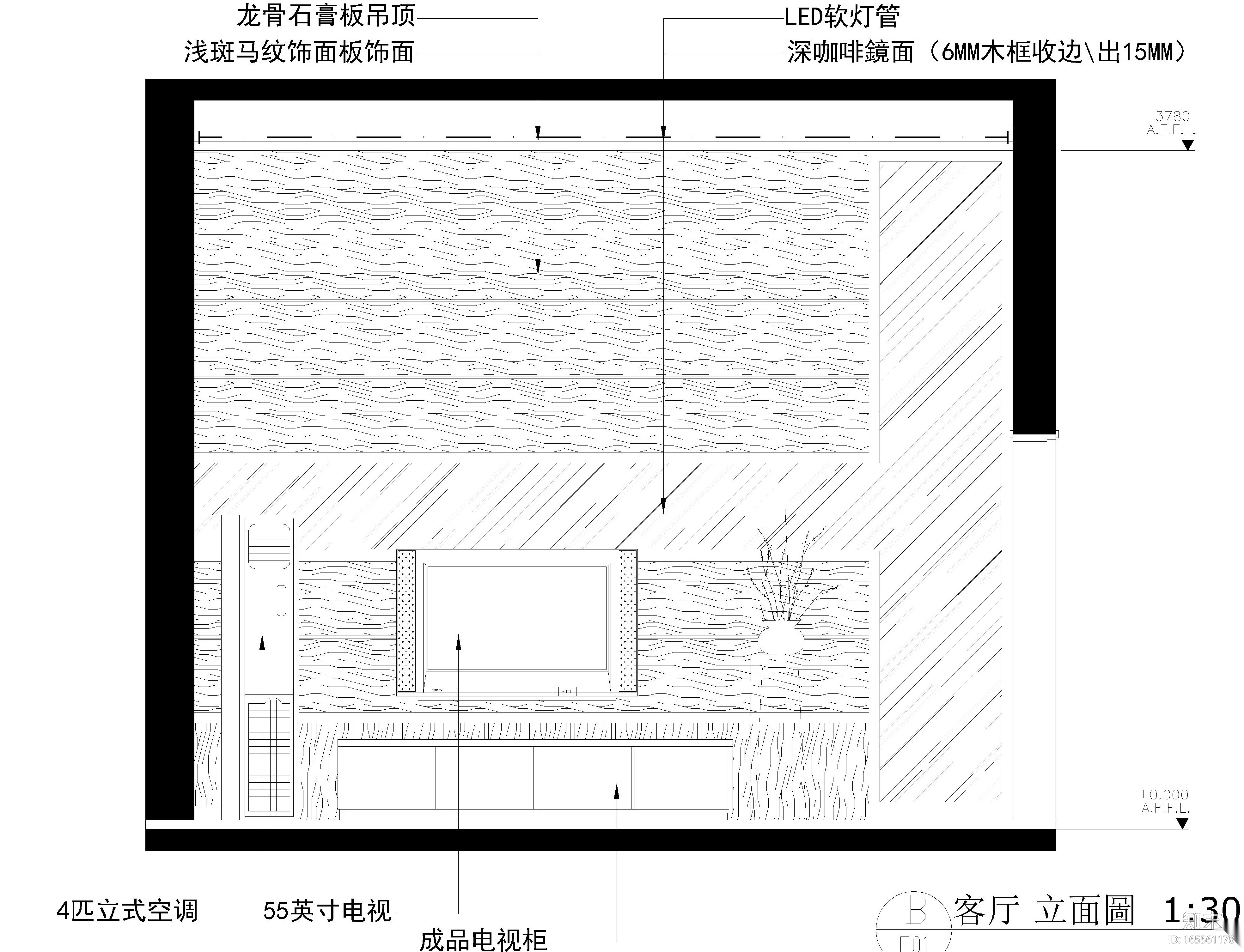 简约风格三居室住宅室内装修施工图+效果图cad施工图下载【ID:165561178】