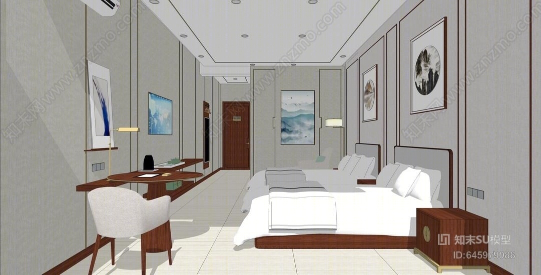 新中式客房SU模型下载【ID:645979088】