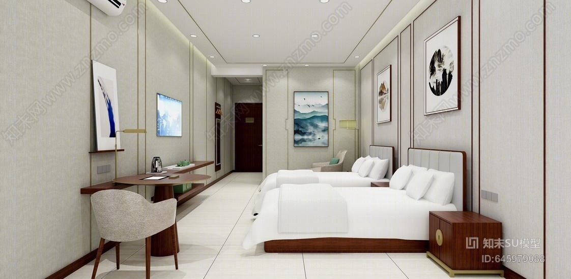 新中式客房SU模型下载【ID:645979088】