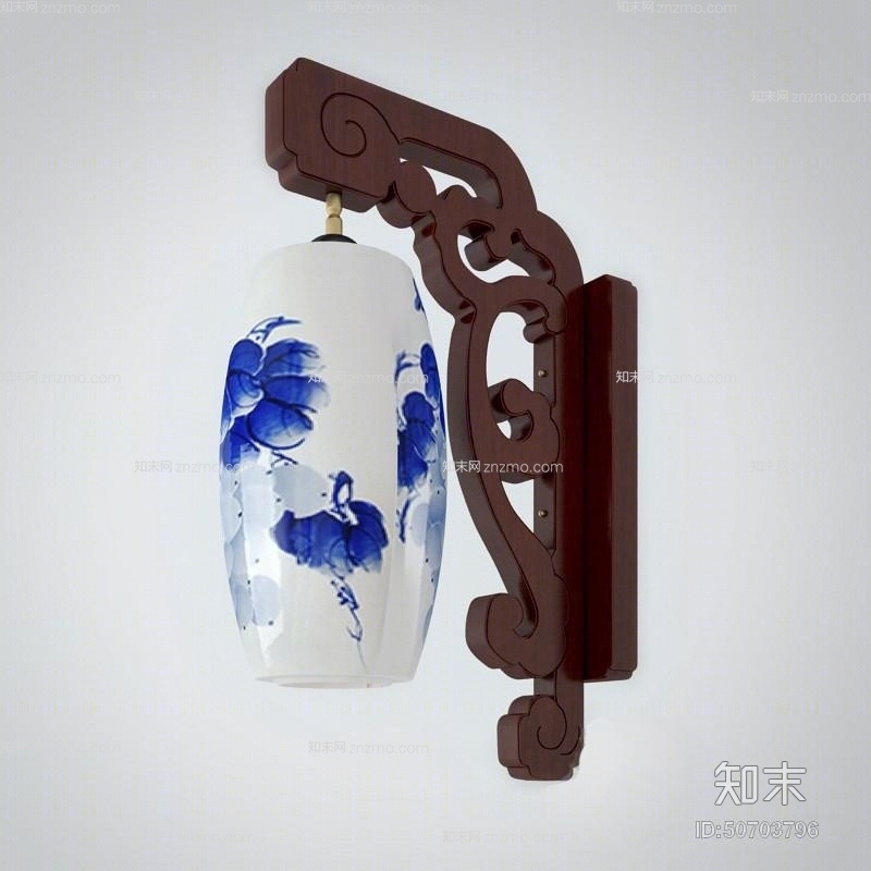 新中式白色陶艺壁灯3D模型下载【ID:50703796】