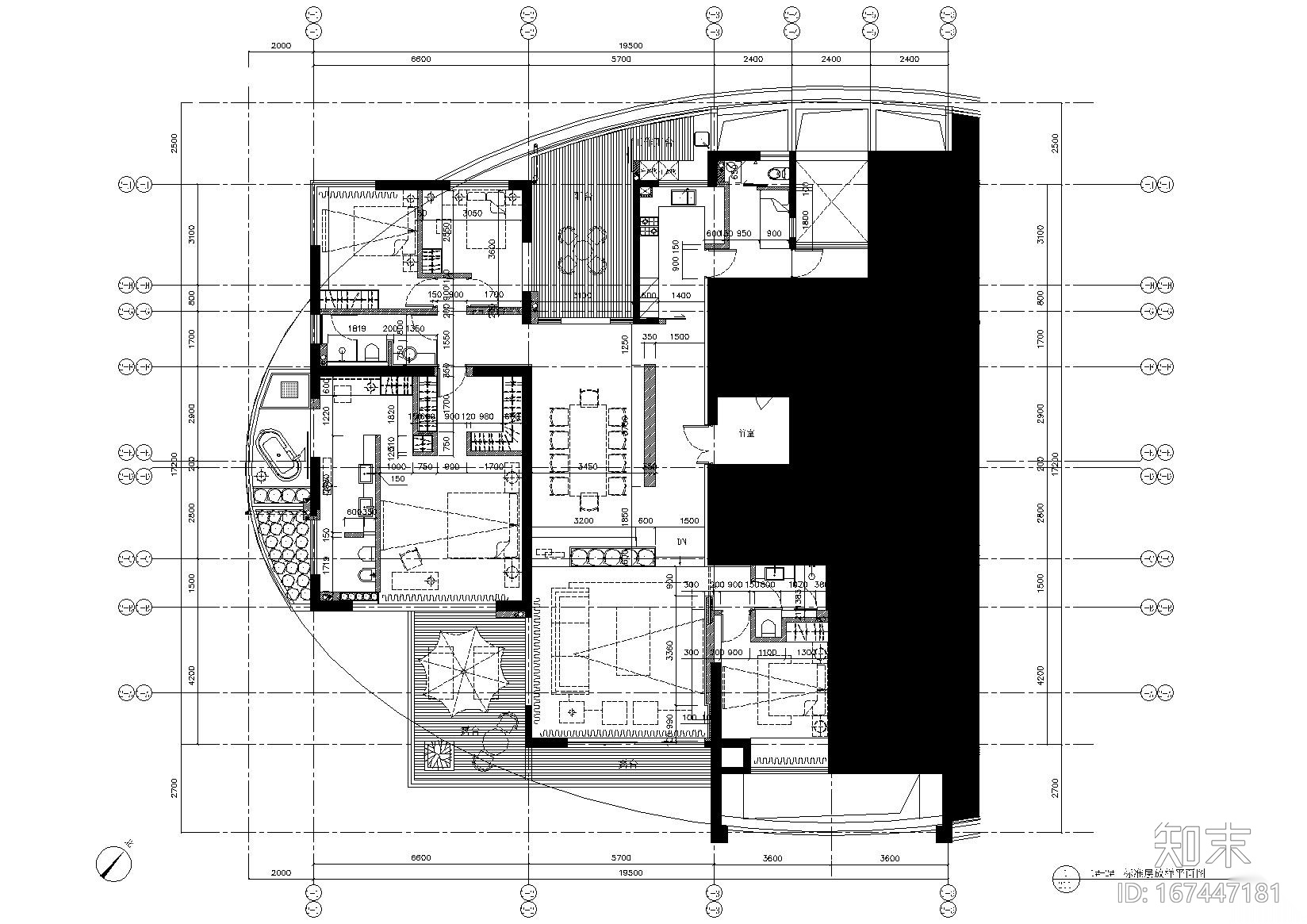 [厦门]海峡国际社区二期样板房标准层施工图cad施工图下载【ID:167447181】