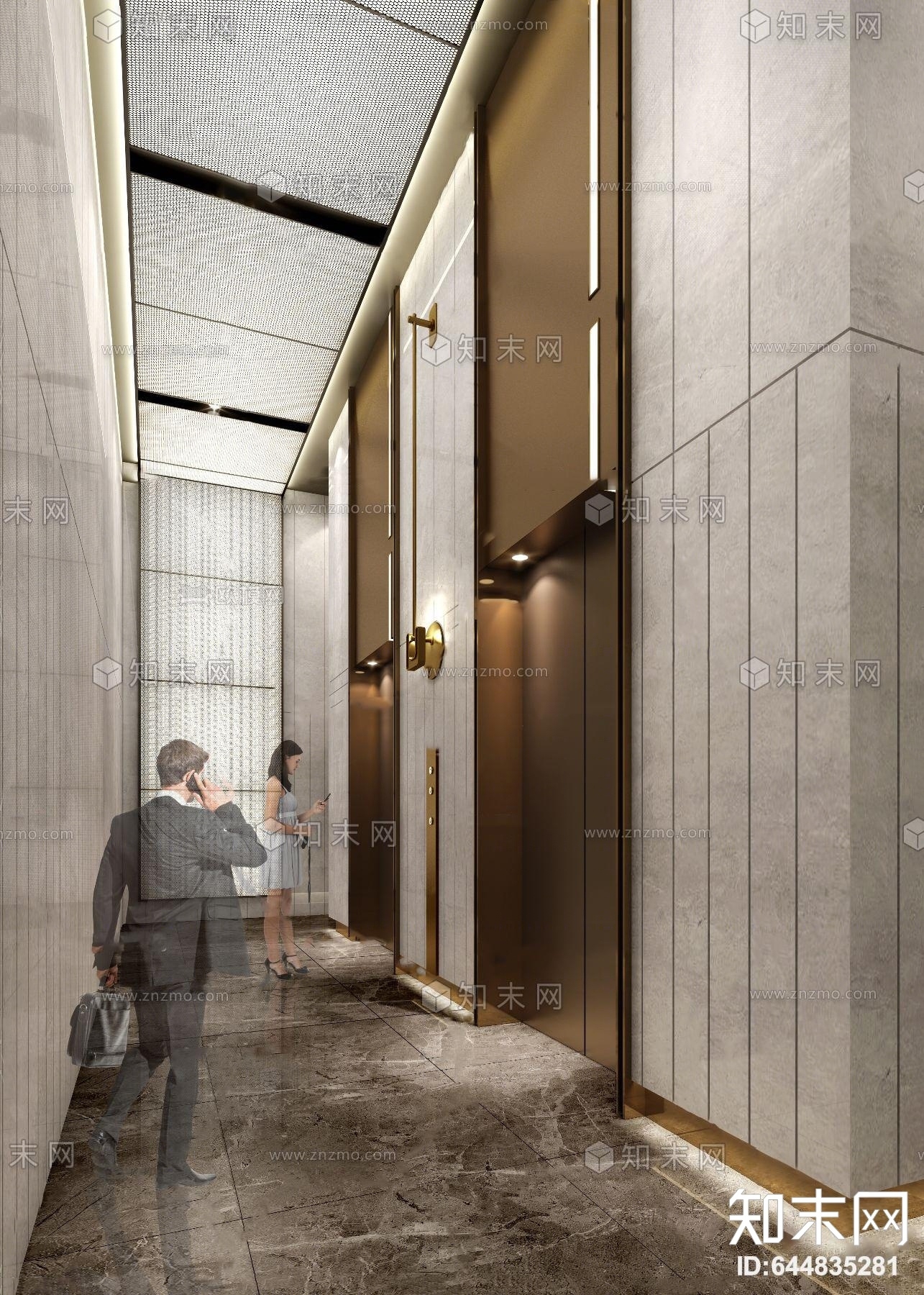 现代大堂入口电梯厅3D模型下载【ID:644835281】