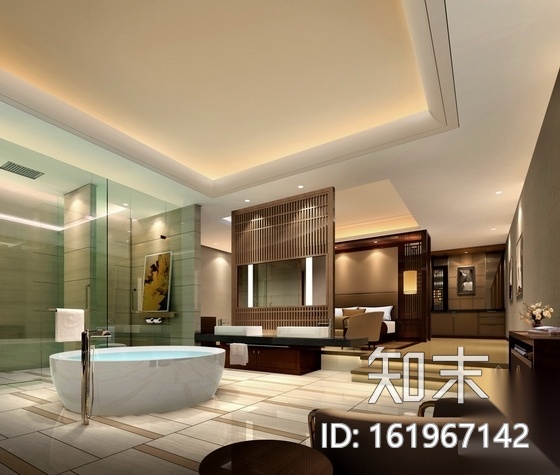 [三亚]某俱乐部酒店大床房客房施工图（含效果）cad施工图下载【ID:161967142】
