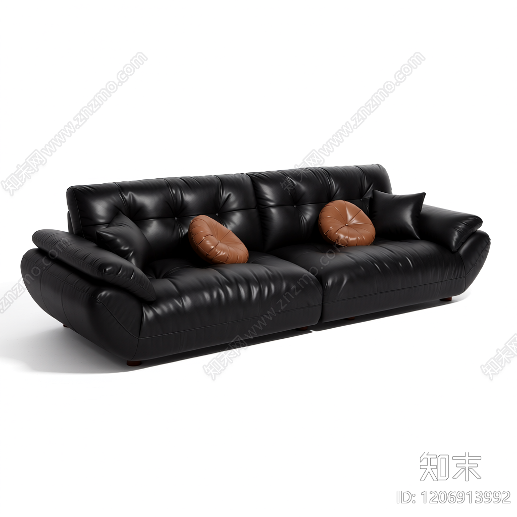 黑色皮质沙发带抱枕3D模型下载【ID:1206913992】