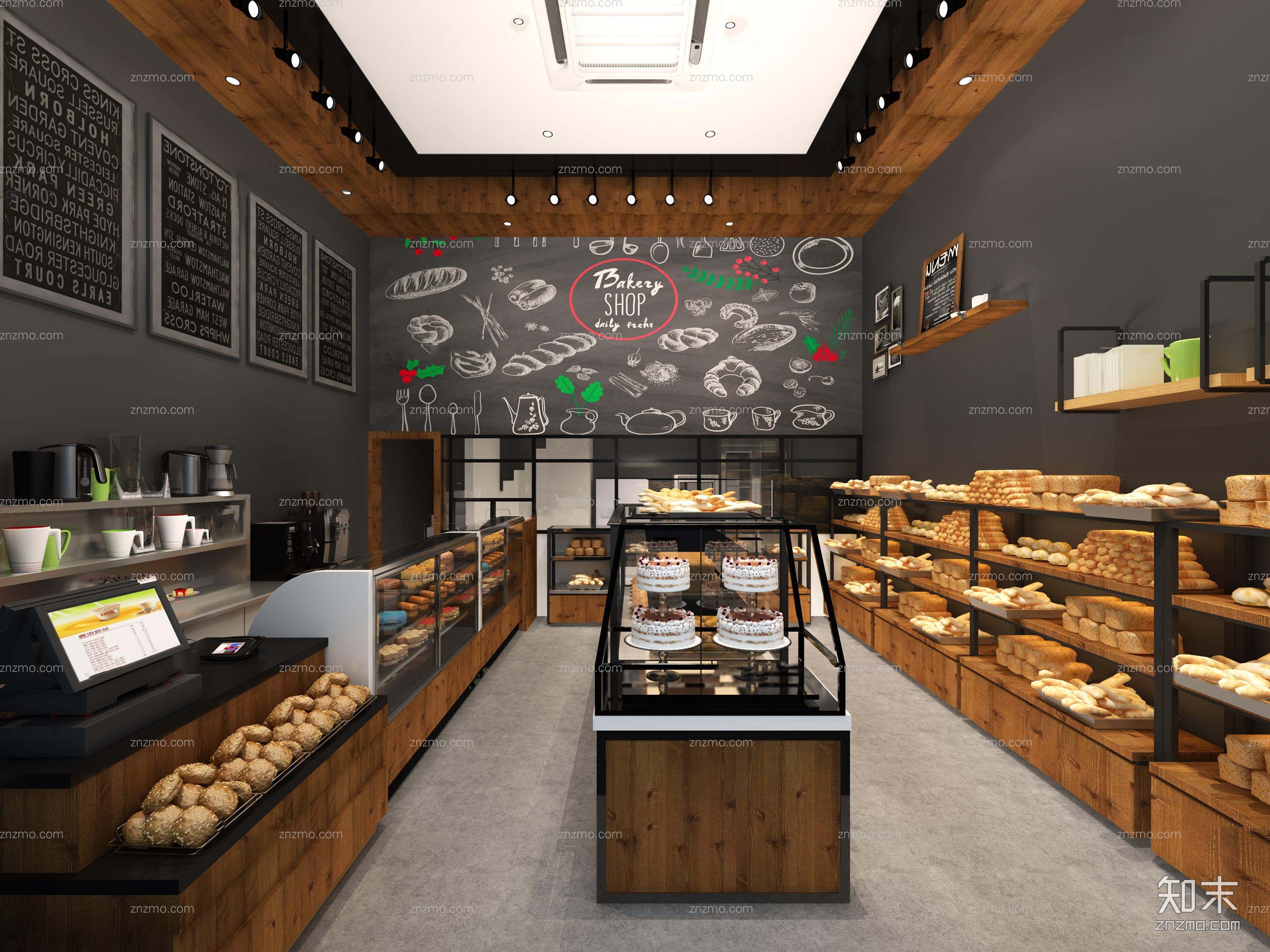 工业风面包蛋糕店3d模型