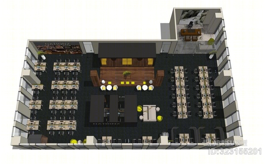 现代工业风办公室设计SU模型下载【ID:323155201】