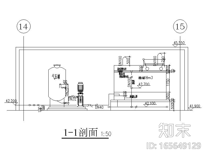 高层办公建筑消防水泵房详图CAD施工图下载【ID:165649129】