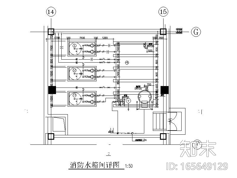 高层办公建筑消防水泵房详图CAD施工图下载【ID:165649129】