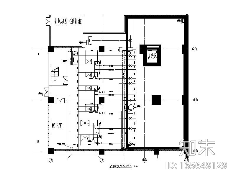 高层办公建筑消防水泵房详图CAD施工图下载【ID:165649129】