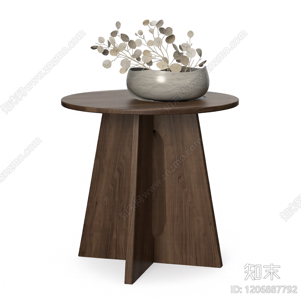 木质边桌配花瓶装饰3D模型下载【ID:1206887792】