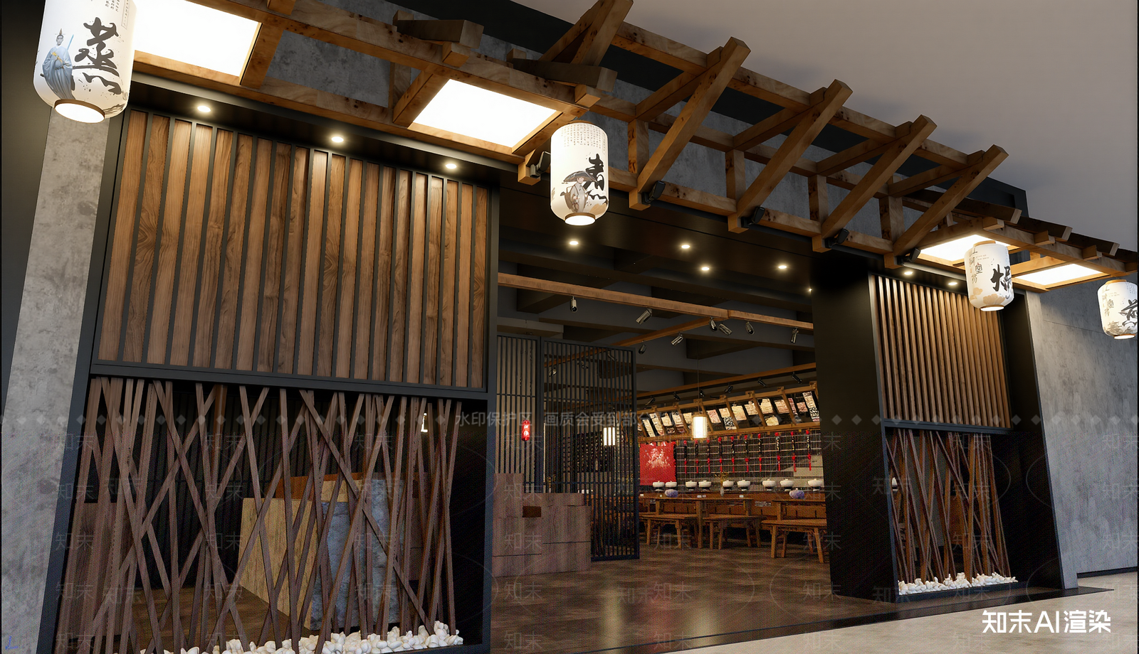 中式火锅店3D模型渲染效果图