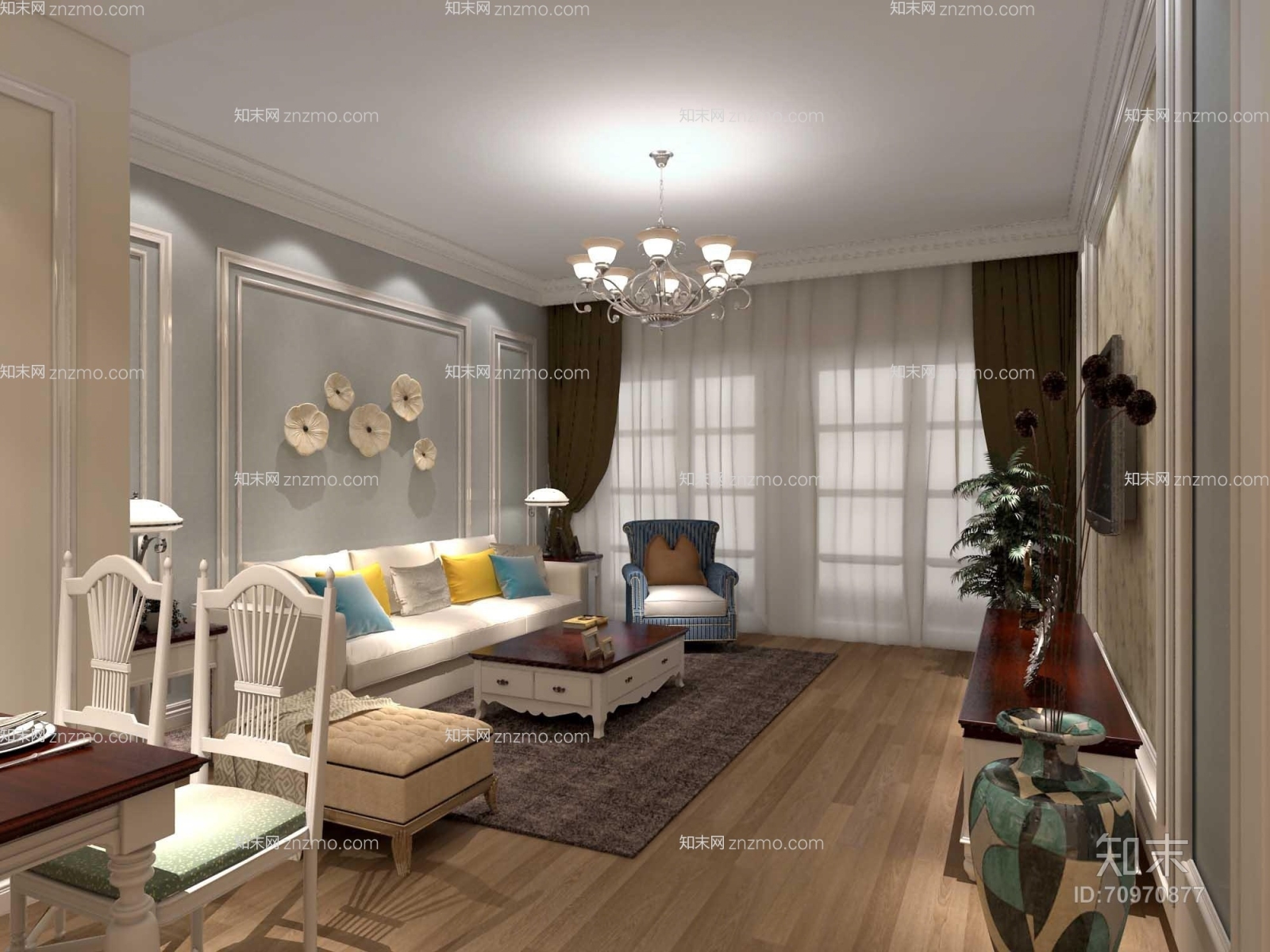 欧式简约家居客厅3D模型下载【ID:70970877】