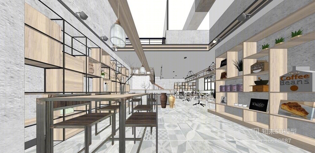 现代工业风咖啡厅设计SU模型下载【ID:96688687】