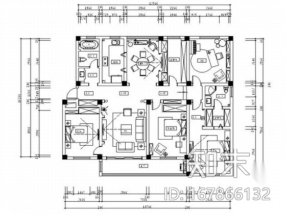 [江苏]美式乡村混搭风情四居室样板间CAD装修施工图（含...cad施工图下载【ID:167866132】