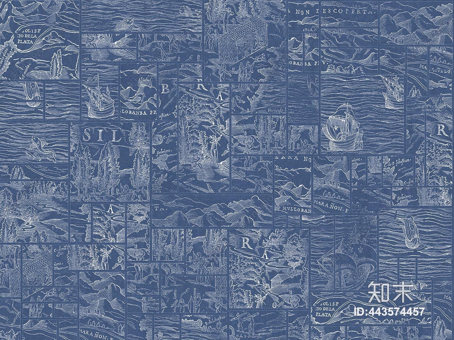 欧式元素蓝色装饰壁纸贴图下载【ID:443574457】