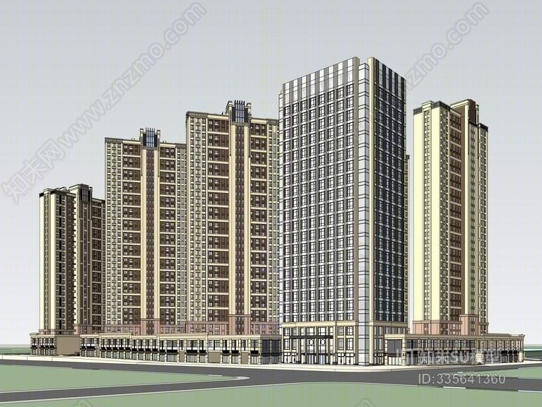 现代古典办公楼SU模型下载【ID:335641360】