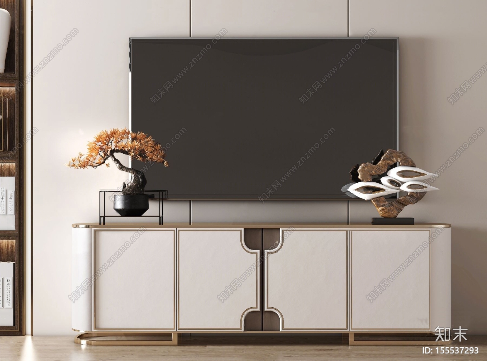 新中式电视柜3D模型下载【ID:155537293】