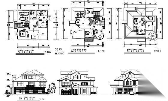 某三层别墅（D6型）建筑方案图cad施工图下载【ID:149919101】