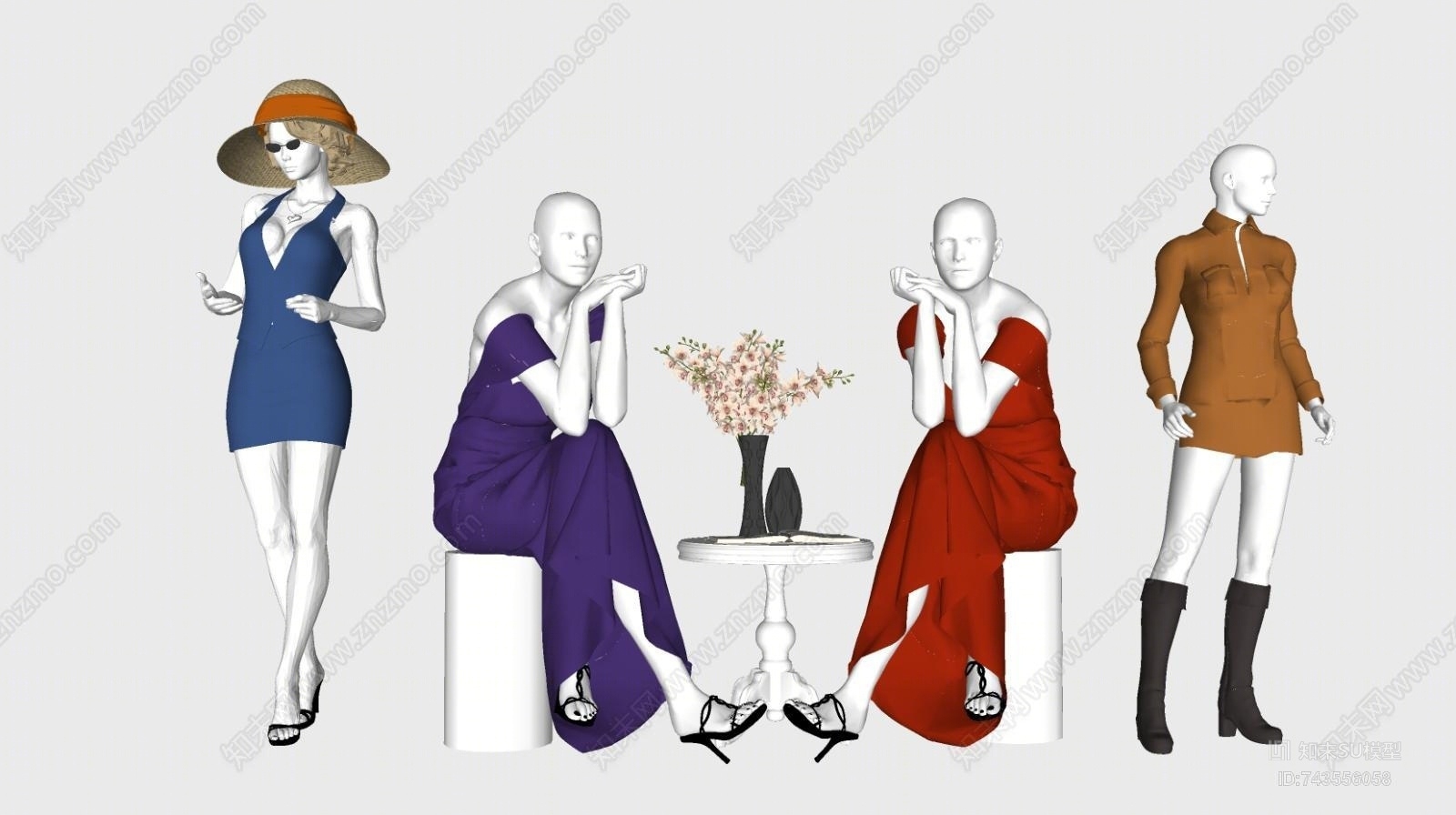 现代服装店女模特SU模型下载【ID:743556058】