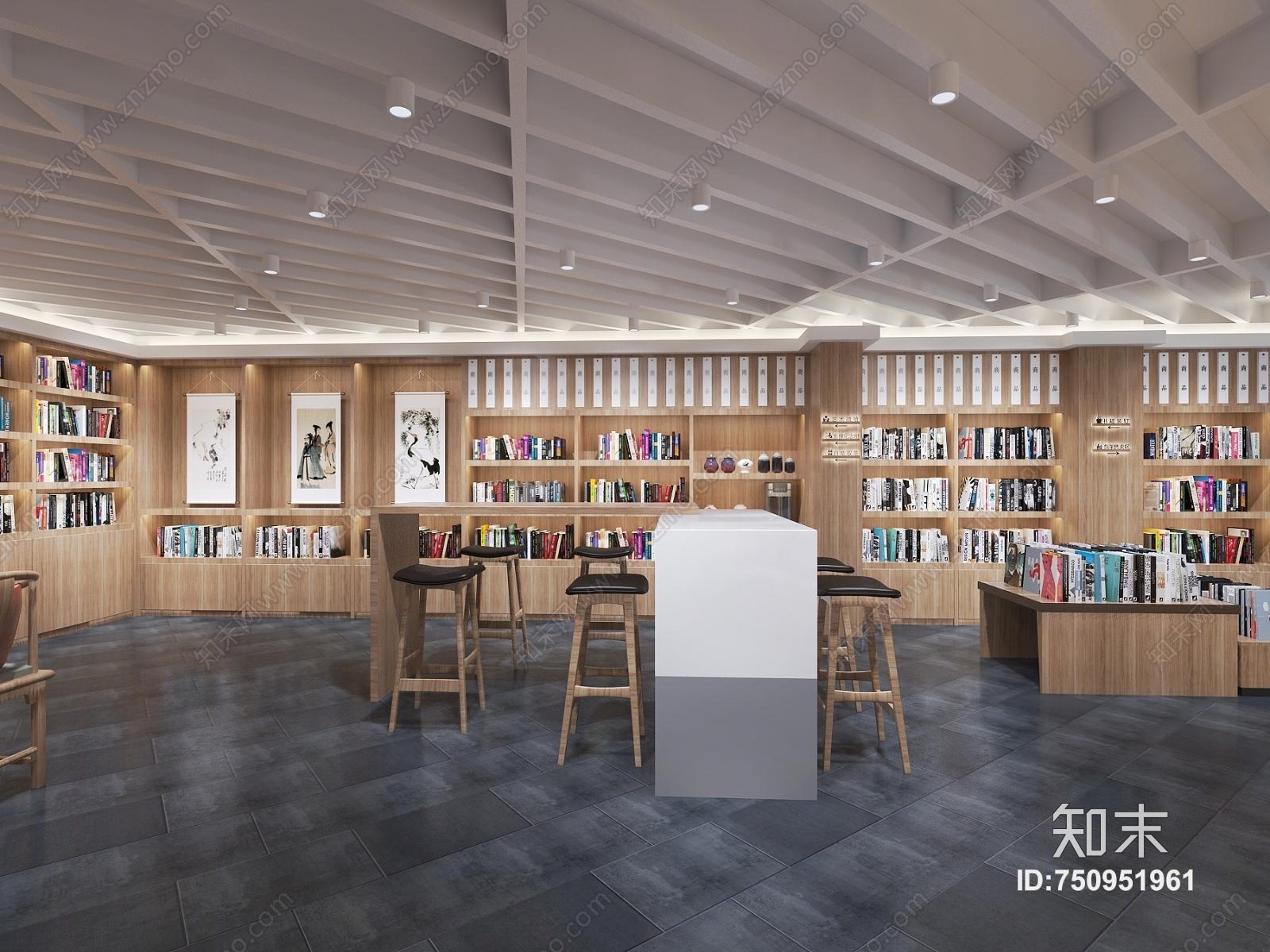 新中式书吧3D模型下载【ID:750951961】