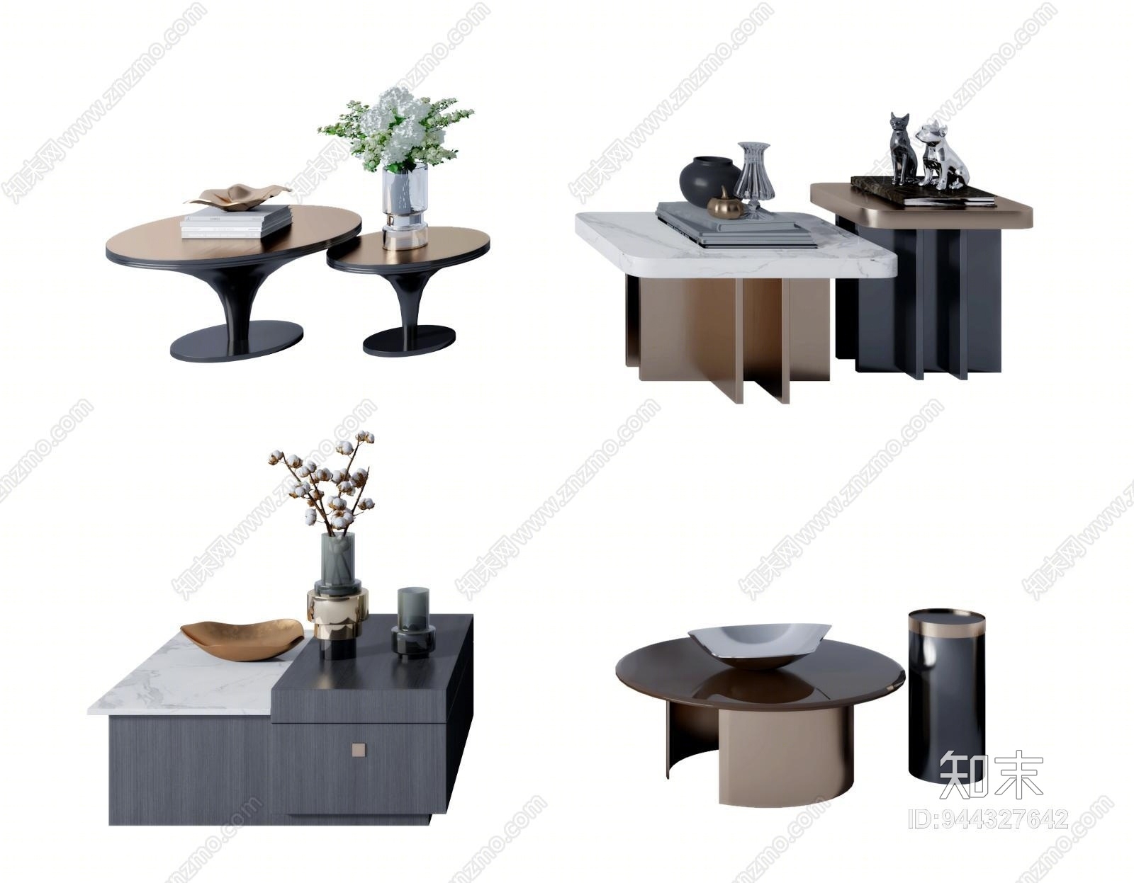 现代茶几模型组合3D模型下载【ID:944327642】