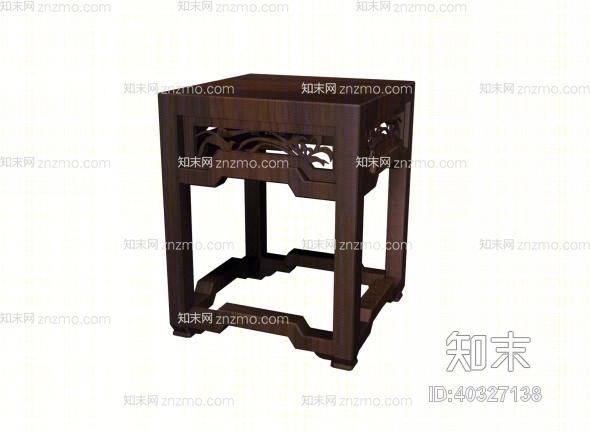 传统中式原木色方型木艺凳子3D模型下载【ID:40327138】