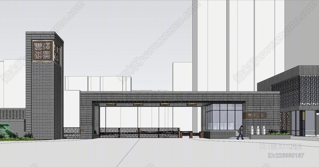 新中式入口大门+新中式沿街商业SU模型下载【ID:226365187】