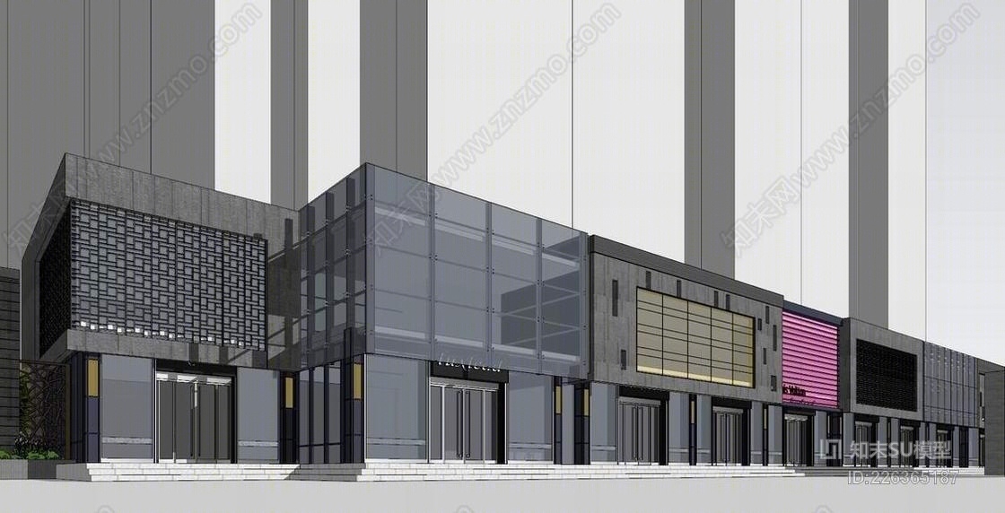 新中式入口大门+新中式沿街商业SU模型下载【ID:226365187】