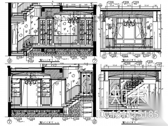 精品豪华法式乡村风格两层别墅室内装修施工图（含软装方...cad施工图下载【ID:161715185】