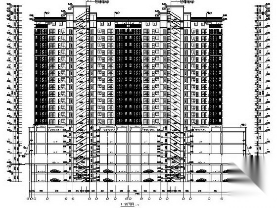 某十九层商住楼建筑施工图（商业+住宅）cad施工图下载【ID:166309138】