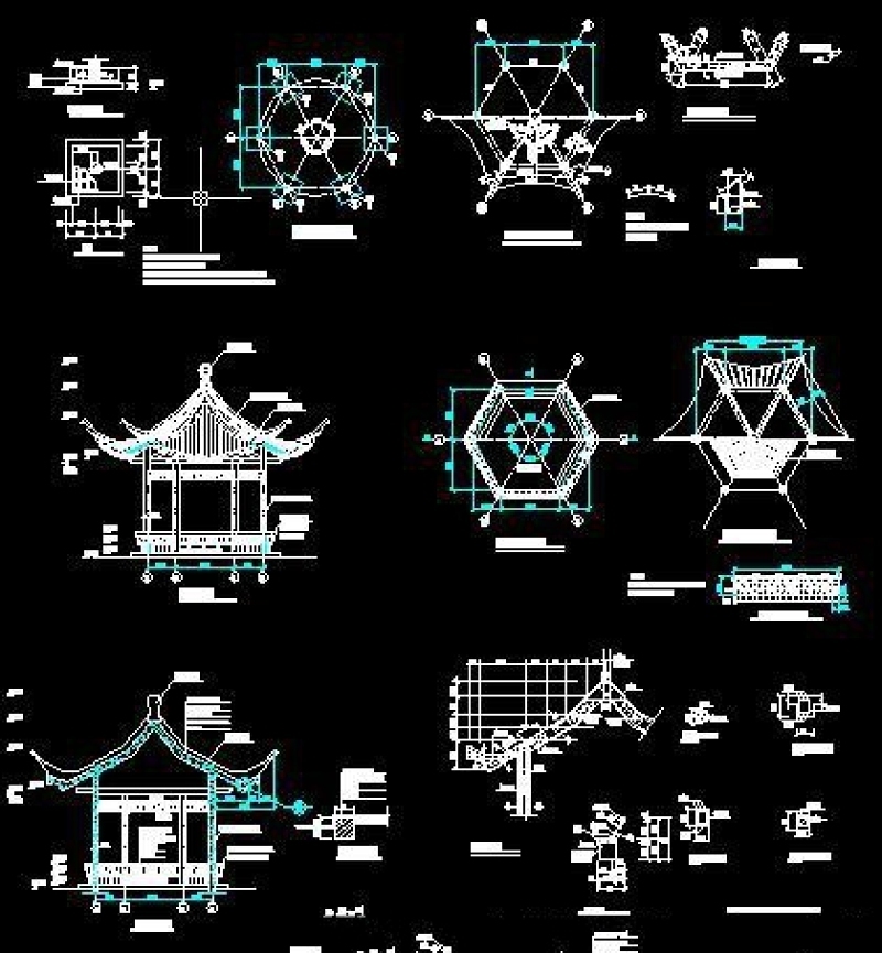 景观六角亭CAD施工大样图施工详图cad施工图下载【ID:149615193】