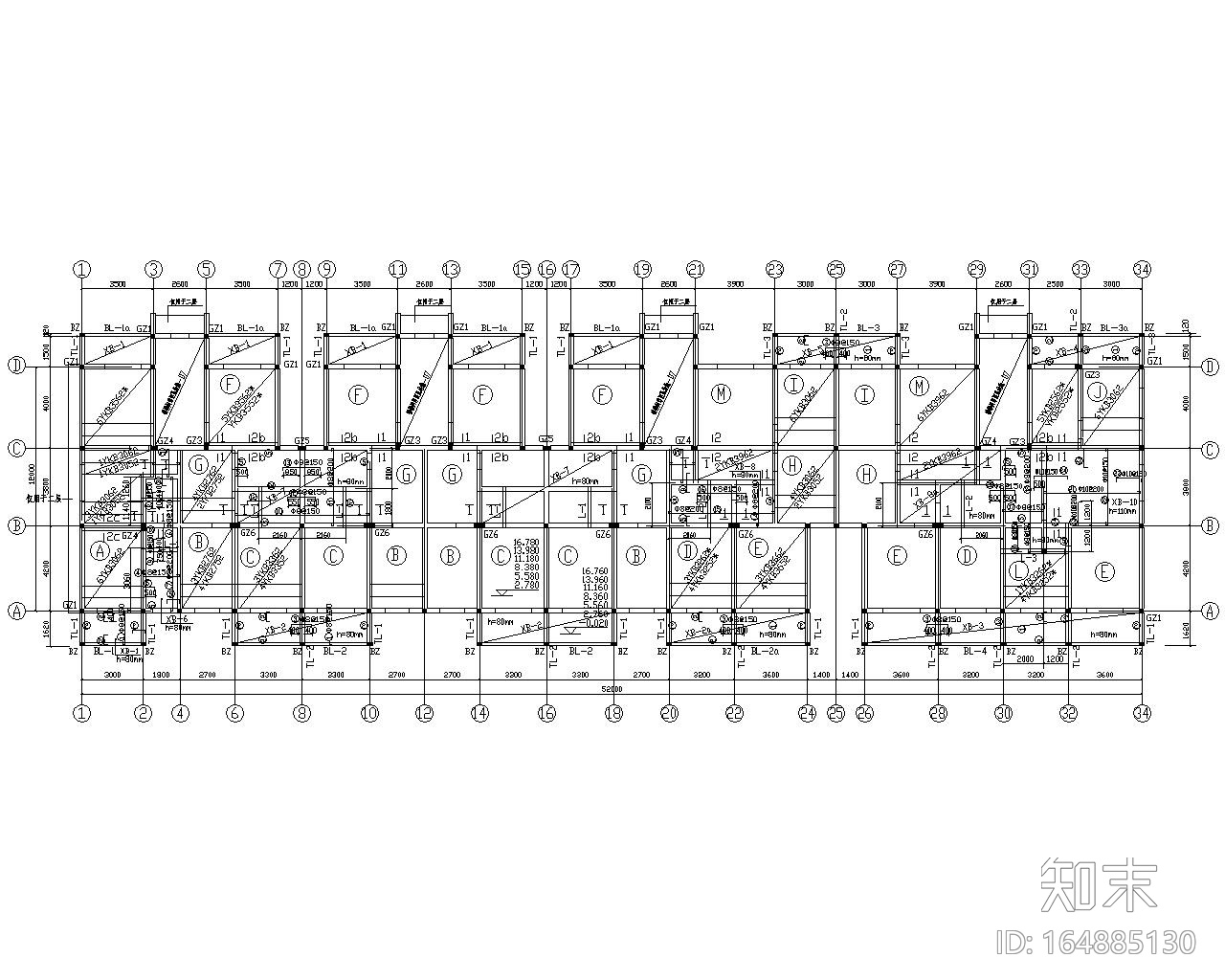 某八层住宅楼砖混结构施工图（CAD）施工图下载【ID:164885130】