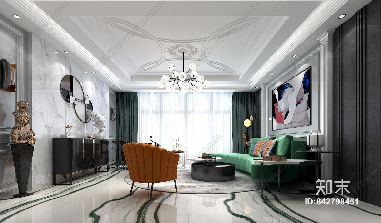 后现代别墅二层会客厅3D模型下载【ID:842798451】