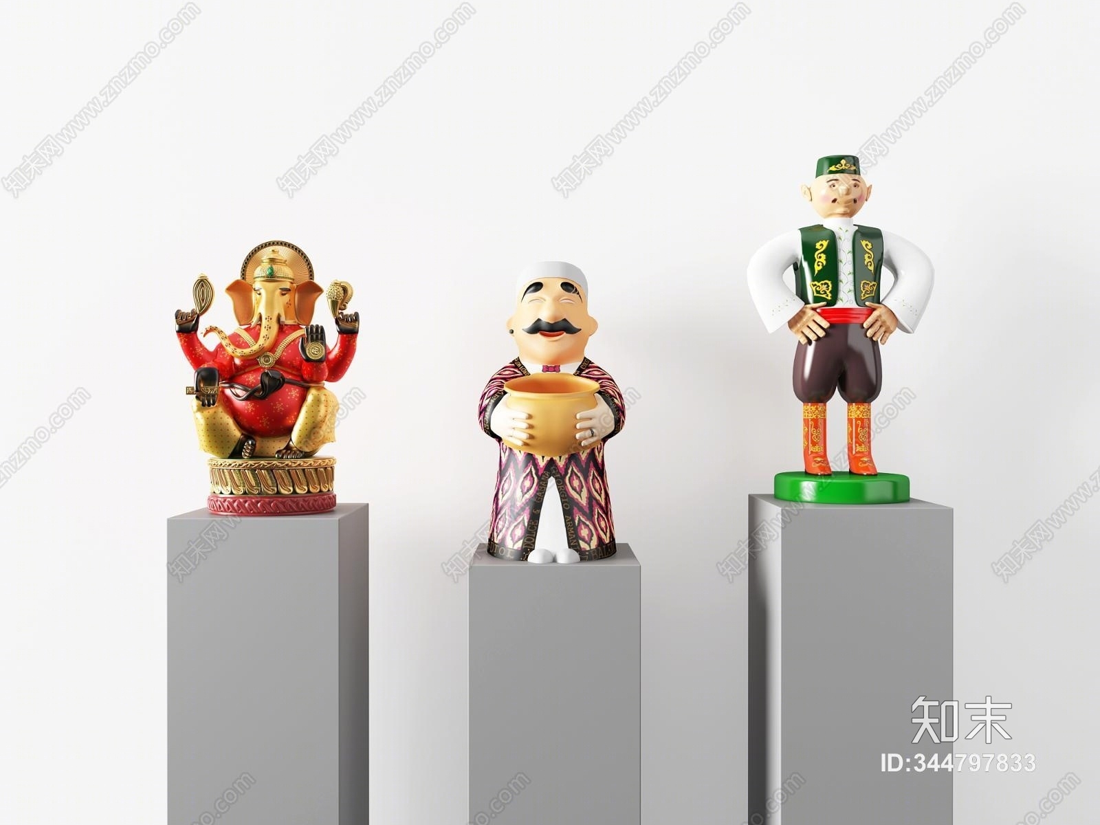 现代卡通人物雕塑3D模型下载【ID:344797833】