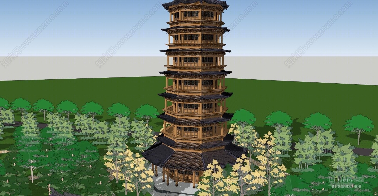 中式古建寺庙SU模型下载【ID:845937606】