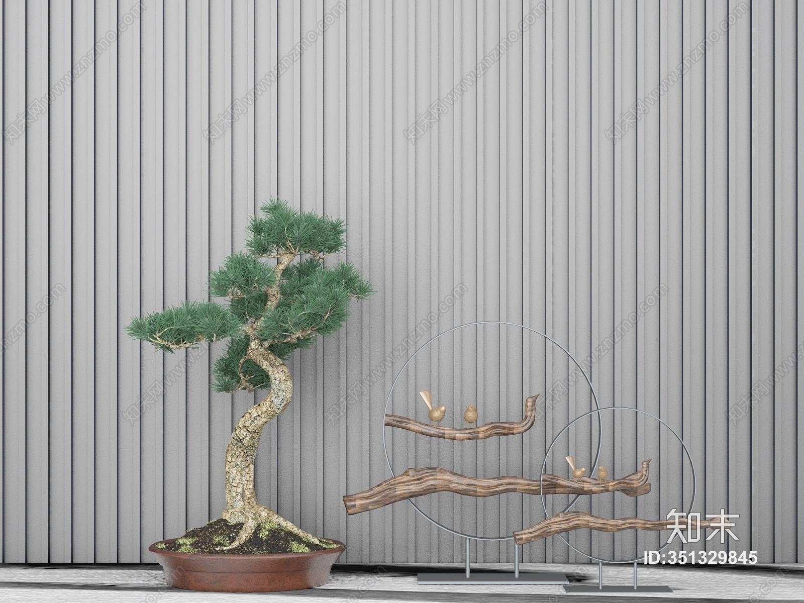 中式盆景3D模型下载【ID:351329845】