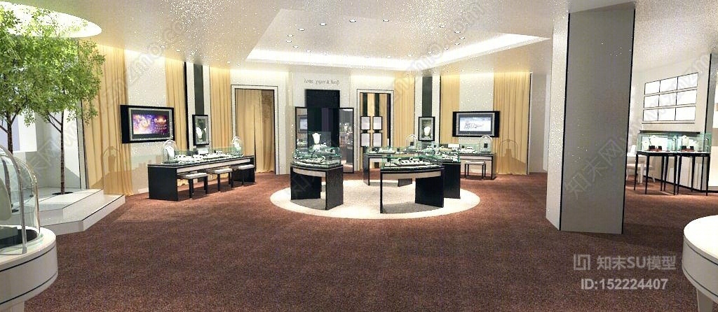 现代风格珠宝展厅SU模型下载【ID:152224407】